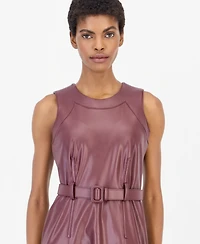 Anne Klein Women's Faux Leather Asymmetrical A-Line Dress