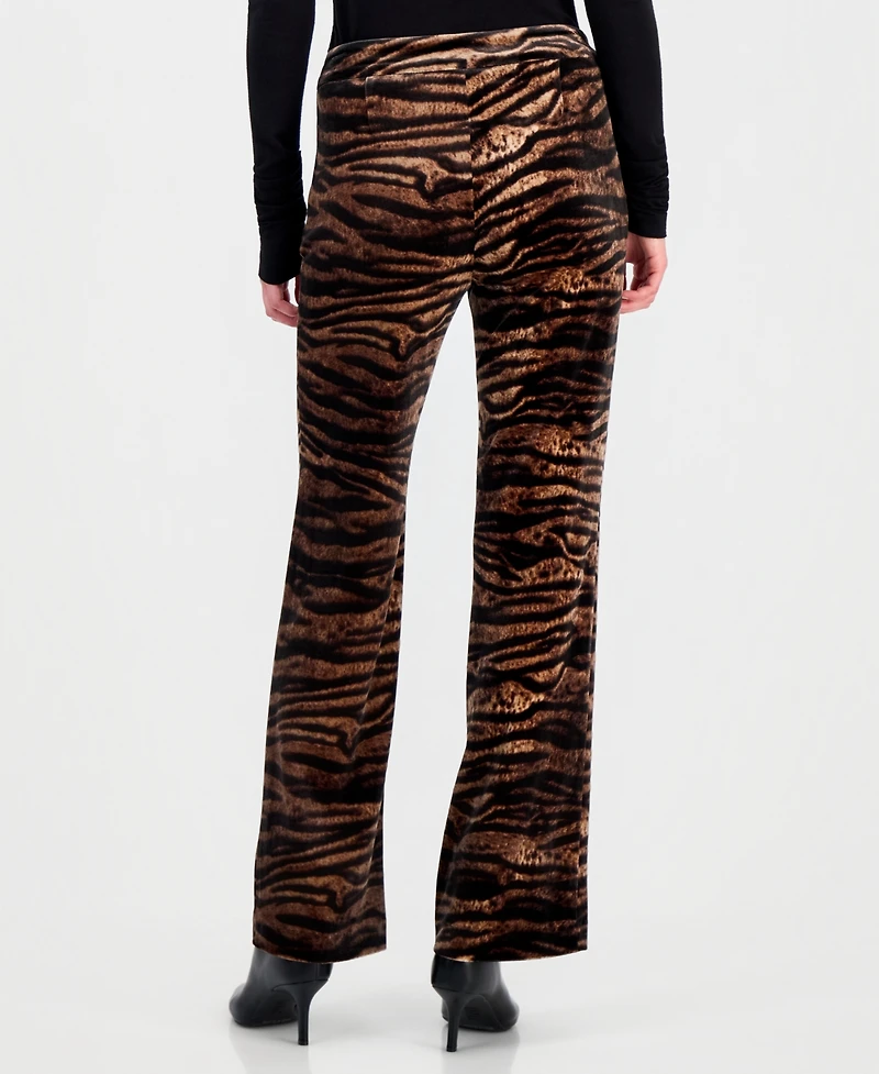 Anne Klein Women's Animal-Print Velvet Flare Pants