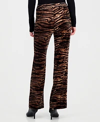 Anne Klein Women's Animal-Print Velvet Flare Pants