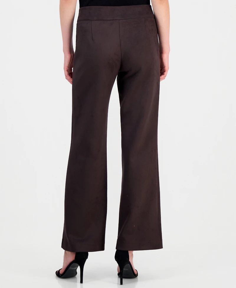 Anne Klein Petite Scuba Suede Pull-On Wide-Leg Pants