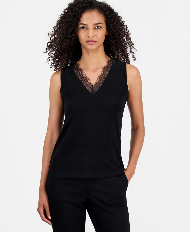 Anne Klein Women's Lace-Trim-v-Neck Tank Top