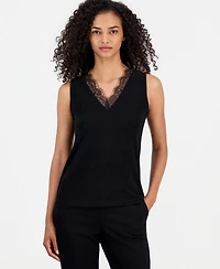 Anne Klein Women's Lace-Trim-v-Neck Tank Top