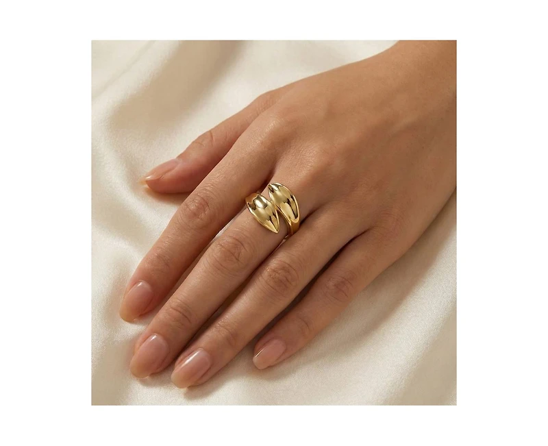 Rachel Glauber Modern 14K Gold Plated Bypass Leaf Wave Ring