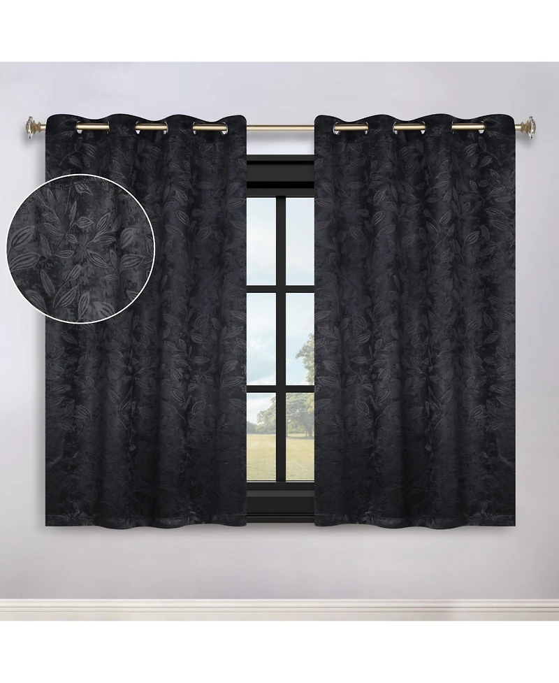 Superior Leaves Textured Blackout Curtain Set of 2