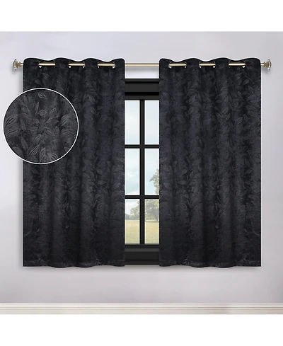 Superior Leaves Textured Blackout Curtain Set of 2