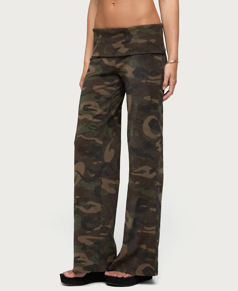 Edikted Women's Lumielle Camo Wide Leg Foldover Pants