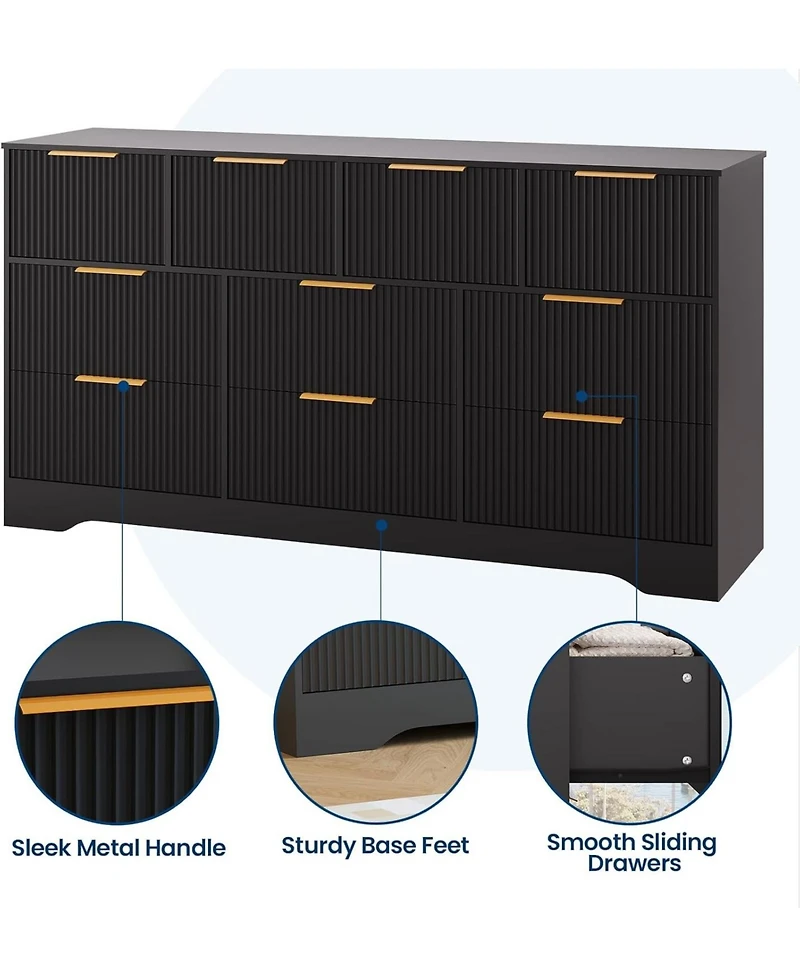 gaomon Fluted Dresser for Bedroom with 10 Drawers, 59" Wide Modern Chest of Drawers Wood Frame