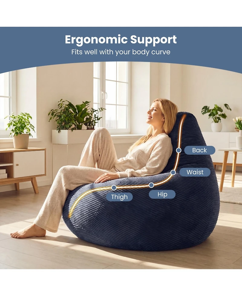 Slickblue Bean Bag Chair for Adults with Soft Filling and Corduroy Upholstery