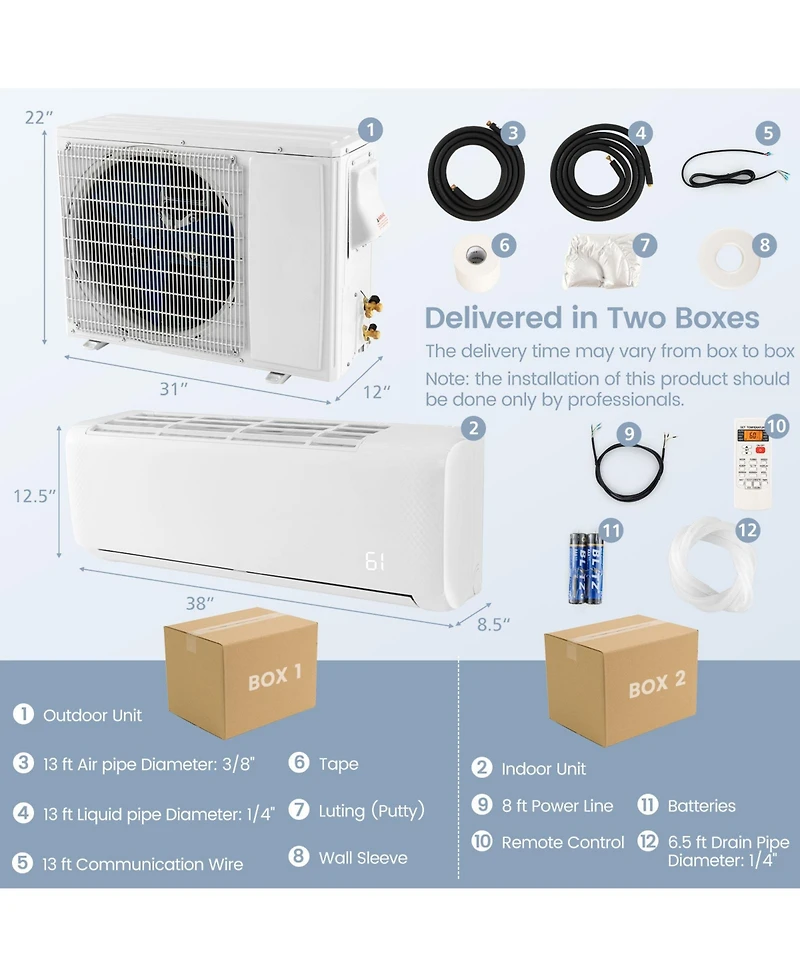 Ecooso Airtural Series 18000 Btu 21 SEER2 Ductless Mini Split Air Conditioner and Heater 208-230V Energy Star Certified