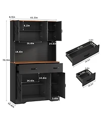 homfan 71 Inch Tall Farmhouse Kitchen Pantry Hutch with Charging Station, Microwave Surface and Two Drawers, Spacious Storage for Kitchen
