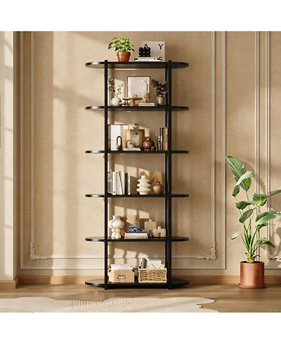 homfan 6-Tier Industrial Tall Bookshelf, Waterproof Panel Storage Shelf with Anti-Tipping Structure, Easy-Clean Multi-Purpose Home Office Display Rack