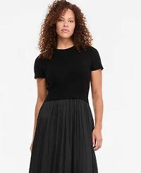 On 34th Women's Short-Sleeve Midi Mixed-Media A-Line Dress, Macy's Exclusive