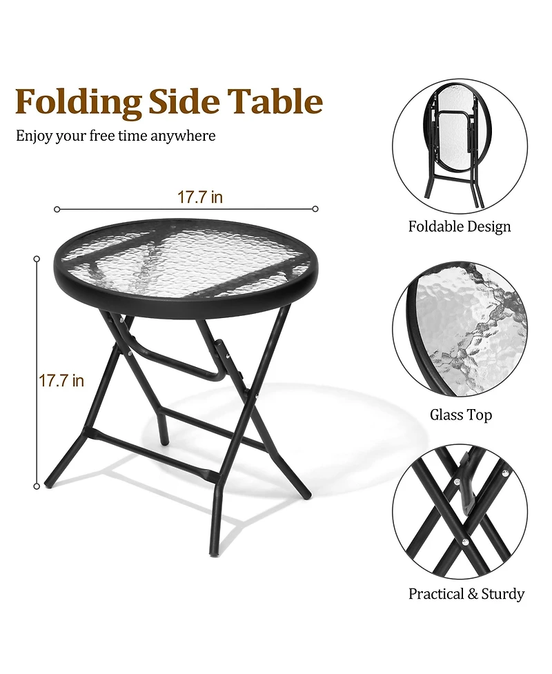 Pellebant Outdoor Folding Tempered Glass Side Table Patio Bistro Coffee