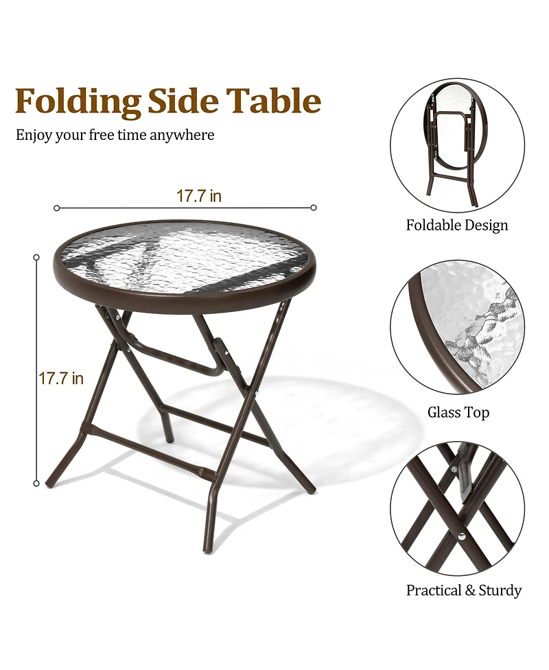 Pellebant Outdoor Folding Tempered Glass Side Table Patio Bistro Coffee Table