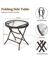 Pellebant Outdoor Folding Tempered Glass Side Table Patio Bistro Coffee Table