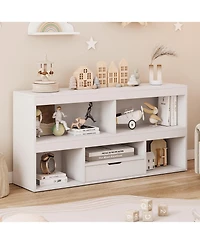 homfan 2-Tier Wooden Bookcase with 5 Cubbies and 1 Drawer, Modern Toy Storage Organizer for Playroom, Nursery and Bedroom