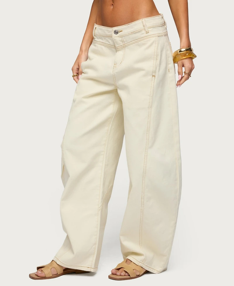 Edikted Women's Gili Contrast Stitch Low Rise Barrel Jeans