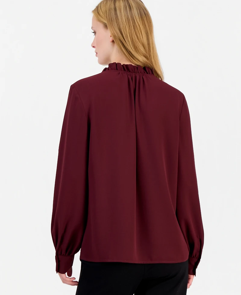 Anne Klein Women's Long-Sleeve Keyhole-Neck Ruffle Blouse