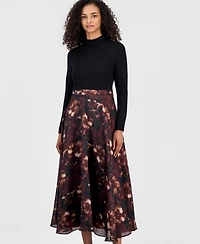 Anne Klein Women's Serenity Mock-Neck Long-Sleeve Floral-Print Dress