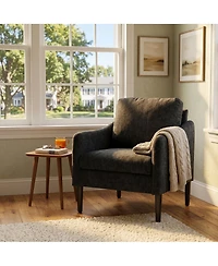 homfan Mid-Century Modern Side Chair, Chenille Curved Armchair for Adults, Reading Chair, Cloud Single Sofa for Bedroom, Living Room