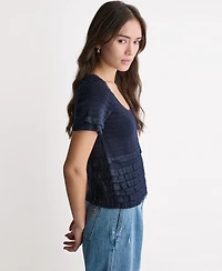 Bcbg Women's Pointelle Ruffle Short-Sleeve Sweater
