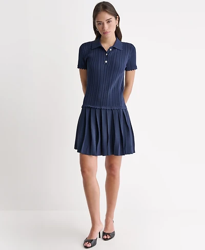 Bcbg Women's Short-Sleeve Pleated Drop-Waist Sweater Dress