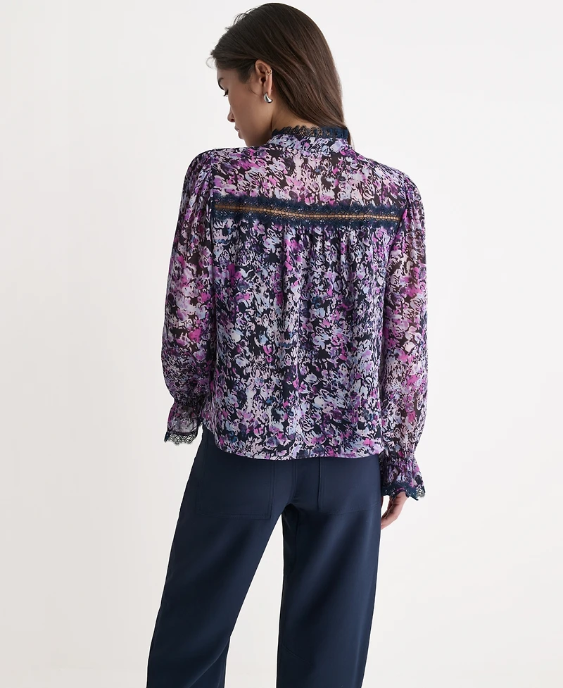 Bcbg Women's Printed High-Neck Long-Sleeve Top
