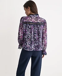 Bcbg Women's Printed High-Neck Long-Sleeve Top