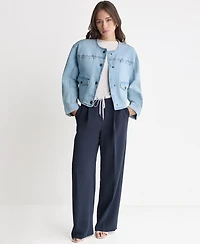 Bcbg Women's Boxy Crewneck Button-Front Denim Jacket