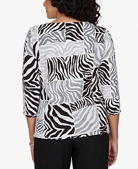 Alfred Dunner Petite Zebra Blocks Knit Top