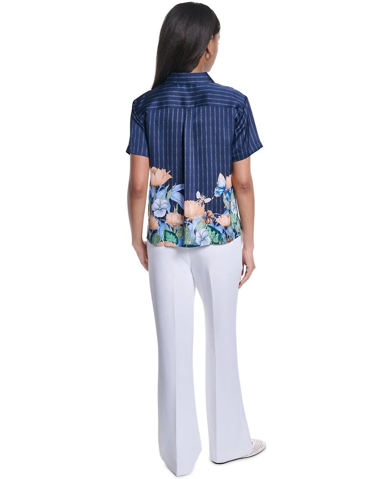 Karl Lagerfeld Paris Petite Short-Sleeve Printed Camp Shirt