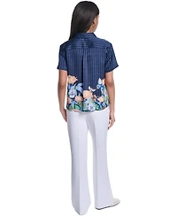 Karl Lagerfeld Paris Petite Short-Sleeve Printed Camp Shirt