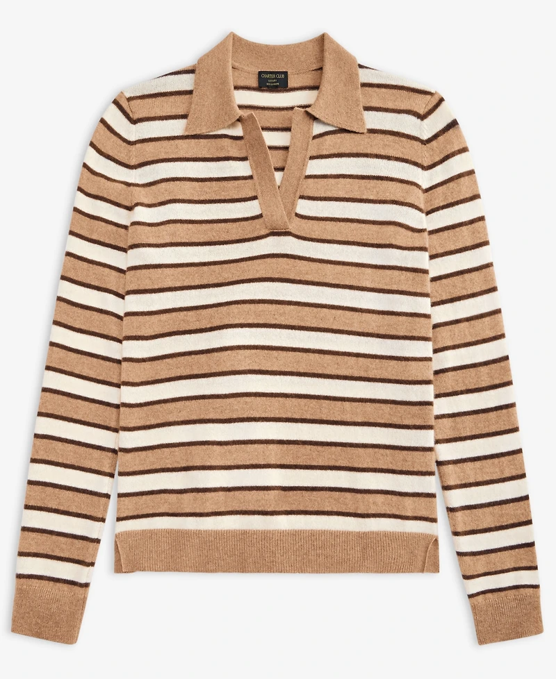 Charter Club Women's 100% Cashmere Striped Collared V-Neck Sweater, Macy's Exclusive