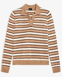 Charter Club Women's 100% Cashmere Striped Collared V-Neck Sweater, Macy's Exclusive