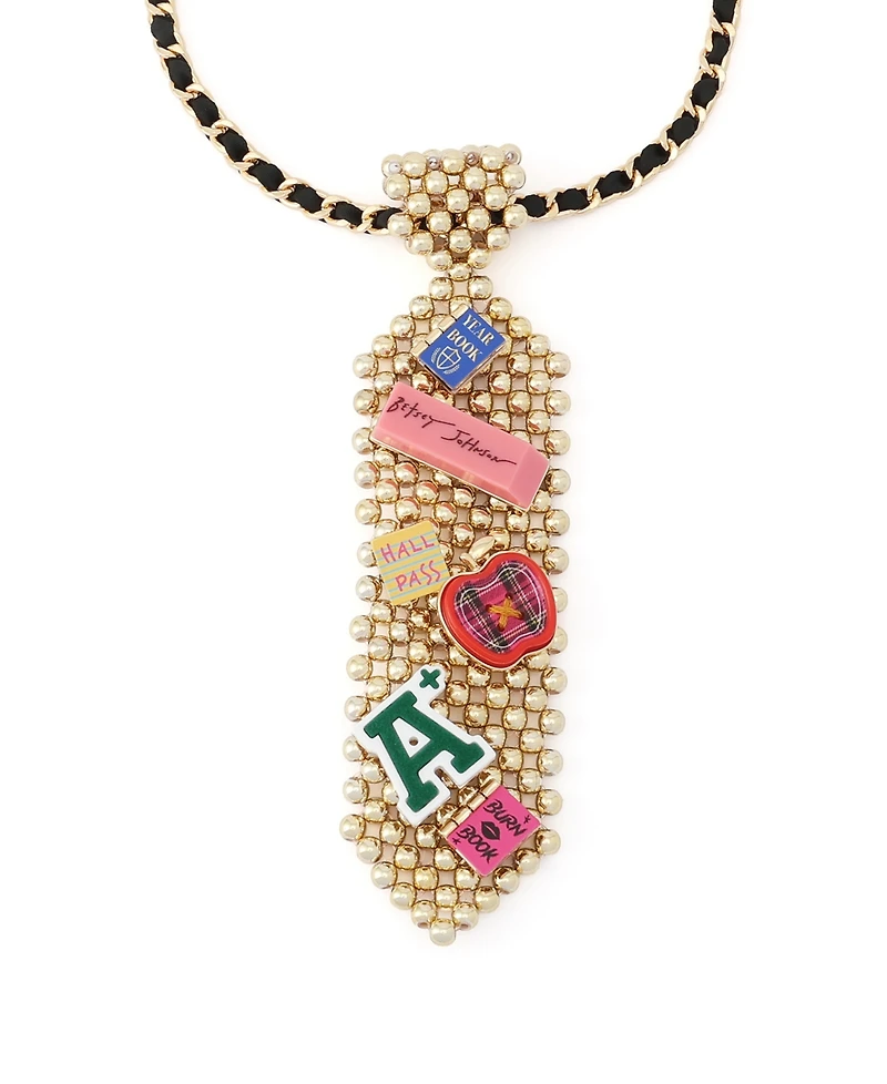 Betsey Johnson Faux Stone Best In Class School Tie Pendant Necklace