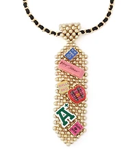 Betsey Johnson Faux Stone Best In Class School Tie Pendant Necklace