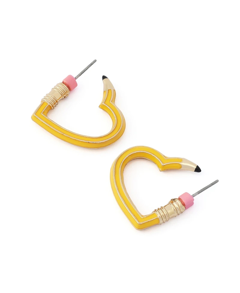 Betsey Johnson Yellow Best In Class Heart Pencil Huggie Earrings