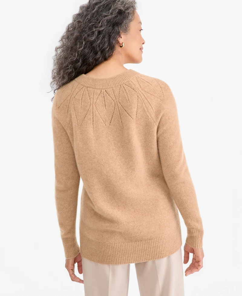 Charter Club Women's Placed-Pointelle Crewneck 100% Cashmere Sweater, Macy's Exclusive
