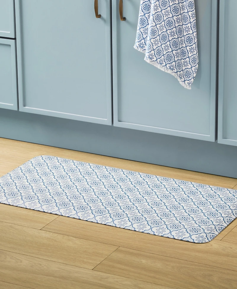 Draper James Allover Geo Floral Bistro Bevel Edge Comfort Kitchen Mat, 39" x 19.69"