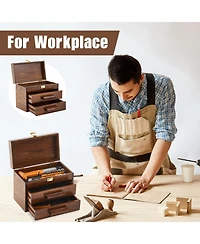 Xdovet Mini Wooden Tool Box 2 Drawers Metal Latch