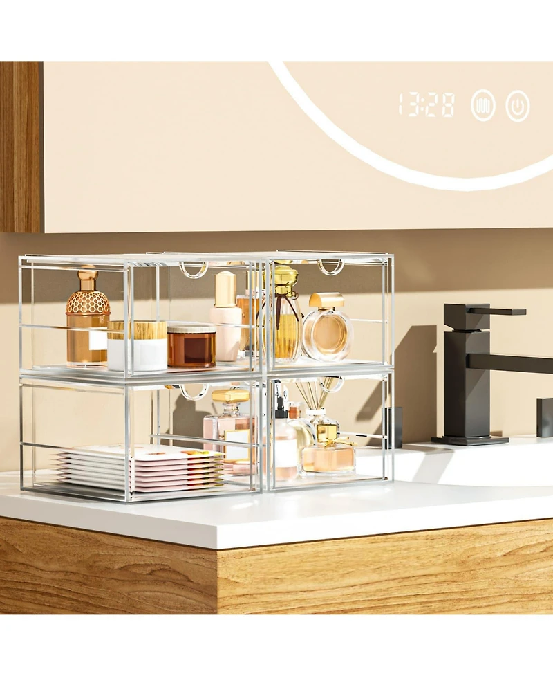 Xdovet Versatile Makeup Organizer Drawer Transparent Desktop Storage 4 Drawers