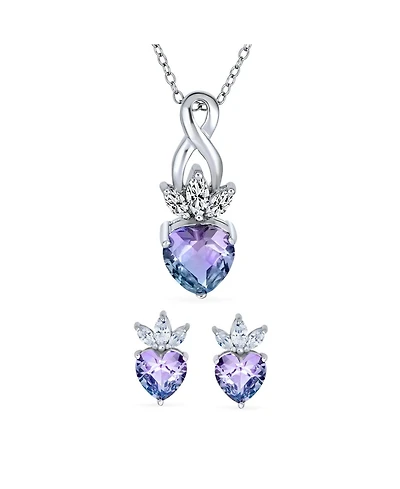 Bling Jewelry Mystic Purple Blue Heart Shaped Cz Infinity Pendant Necklace and Earrings Set .925 Sterling Silver
