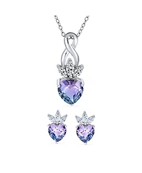 Bling Jewelry Mystic Purple Blue Heart Shaped Cz Infinity Pendant Necklace and Earrings Set .925 Sterling Silver