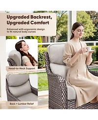 Pocassy 8 Piece Outdoor Wicker Conversation Set with Thick Cushions, High Back Rattan Sofaand Swivel Rocker Chairs, Weather Resistant Olefin Fabric