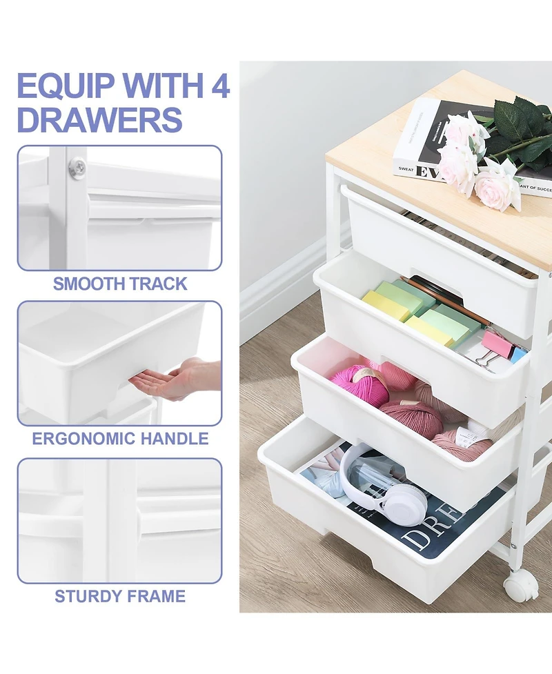 Xdovet 4-Tier Mobile Storage Cart with Drawers