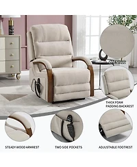 Clihome Power Chenille Lift Recliner Chair Dual Motor Infinite Position Up to 350 Lbs with Solid Wood Armrests