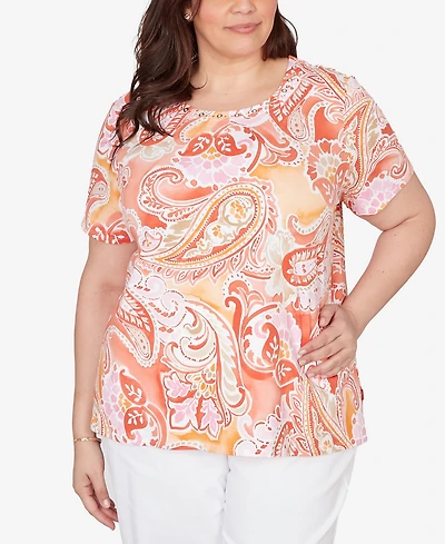 Alfred Dunner Plus Paisley Beaded Neck Pleated T-Shirt