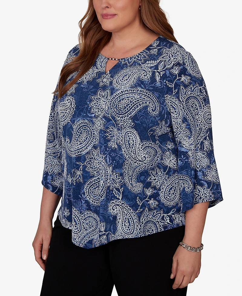 Alfred Dunner Plus Paisley Puff Printed Top