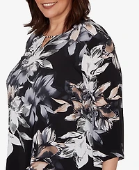 Alfred Dunner Plus Watercolor Floral Puff Printed Top