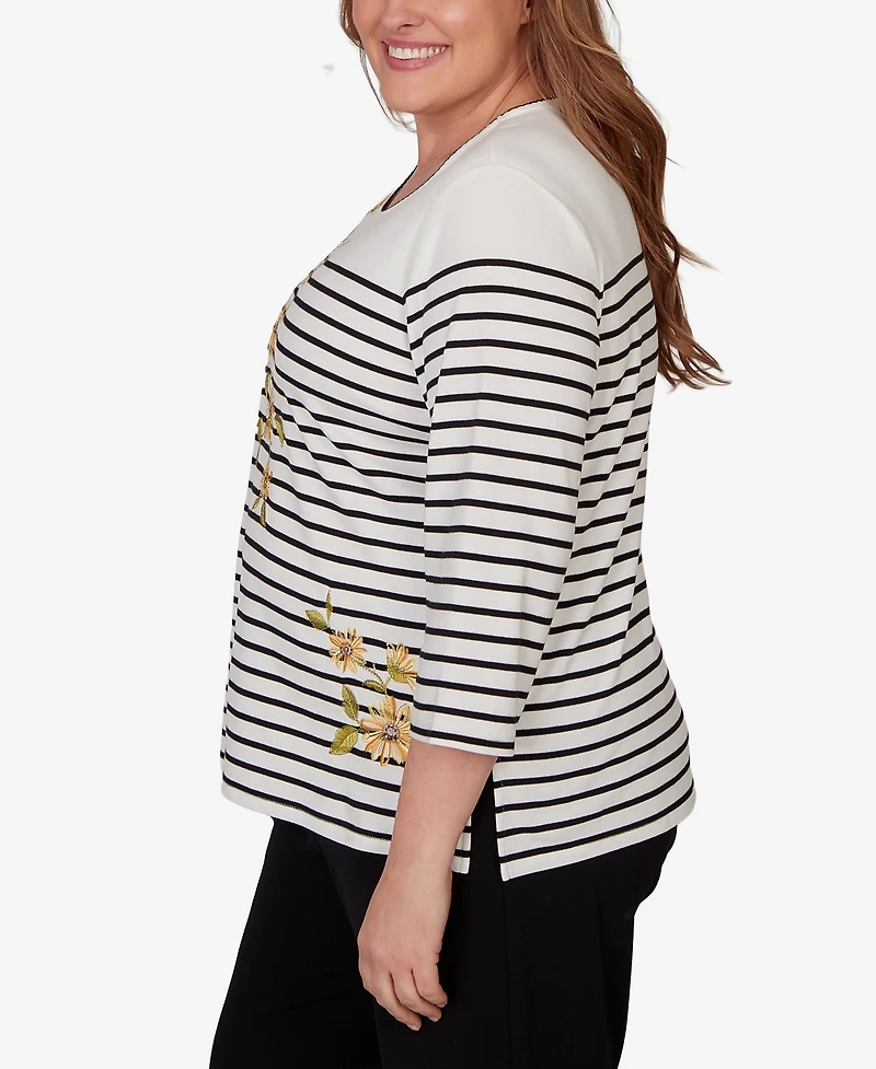 Alfred Dunner Plus Sunflower Stripe Knit Top